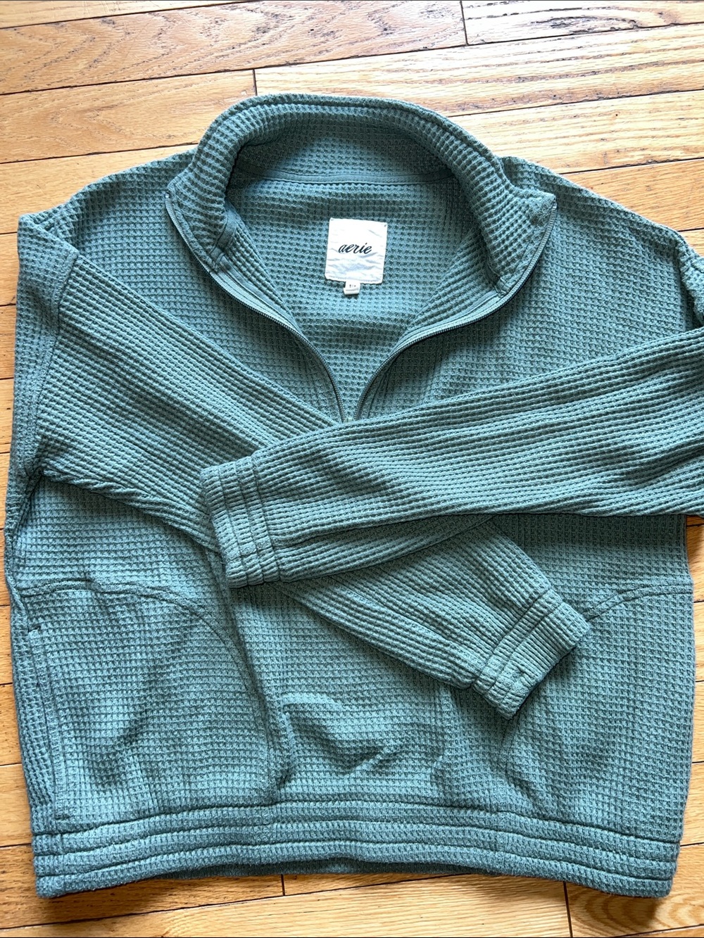 Aerie Women’s Teal Quarter-Zip Waffle Knit Pullover -size small